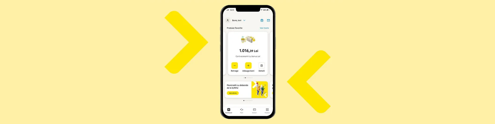 Imagine cu aplicația de mobile banking