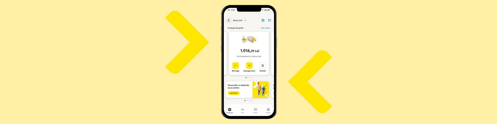 Imagine cu aplicația de mobile banking